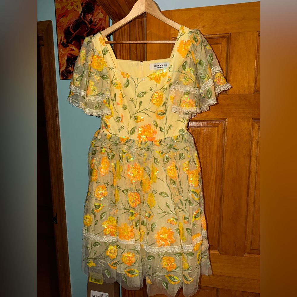 JessaKae - Bramble Dress - Yellow sequin flowers